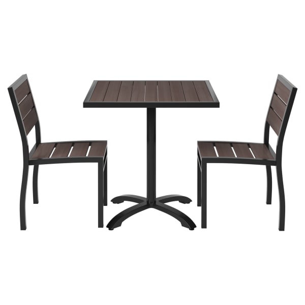 Black Aluminum & Dark Walnut Teak Patio Dining Set Interior