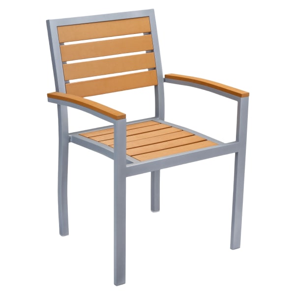 Heavy Duty Aluminum Patio Arm Chair with Faux Teak Interior