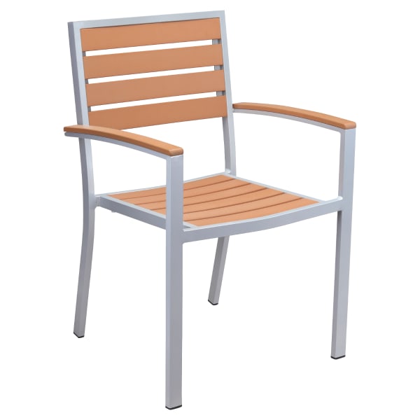 Heavy Duty Aluminum Patio Arm Chair with Faux Teak Interior