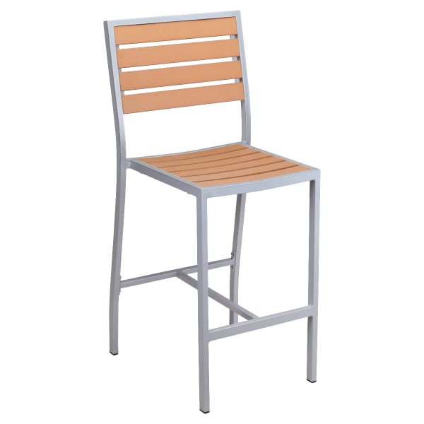 Grey Finish Heavy Duty Aluminum Patio Bar Stool with Faux Teak Interior