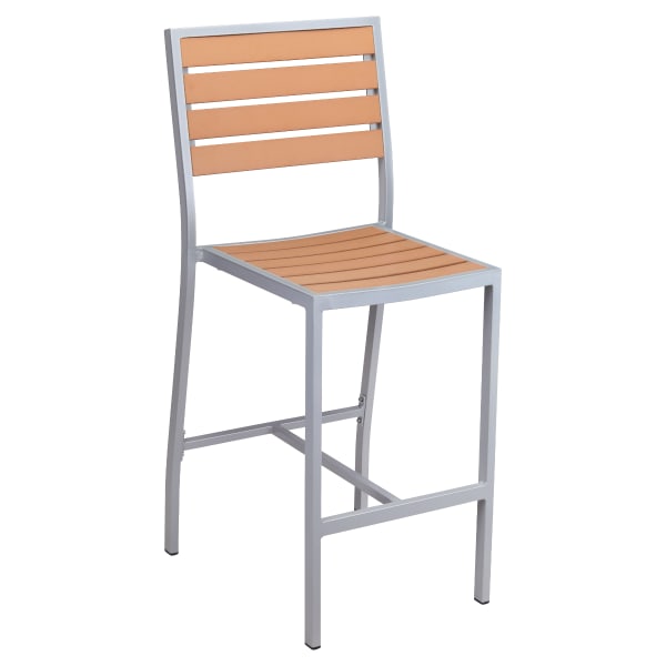 Grey Finish Heavy Duty Aluminum Patio Bar Stool with Faux Teak Interior