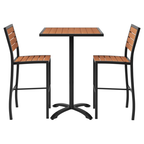 Black Aluminum & Faux Teak Bar Height Patio Set Interior