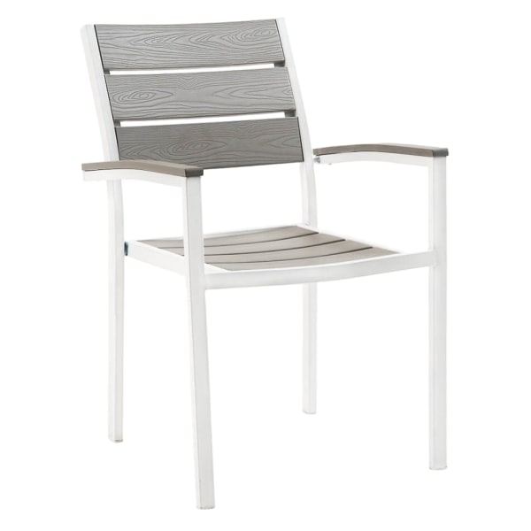 White Metal Armchair with Grey Finish Faux Teak Interior