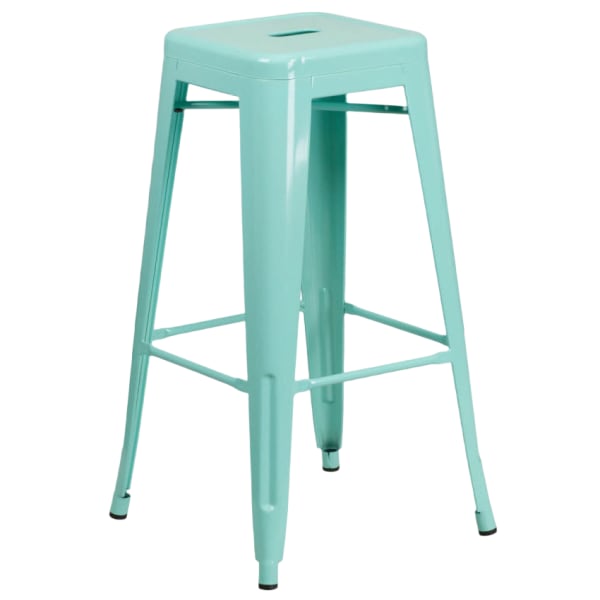 Backless Light Blue Bistro Metal Bar Stool Interior