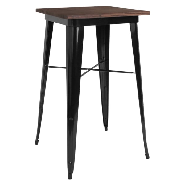 Industrial Black Bar Height Table with Dark Walnut Wood Top Interior