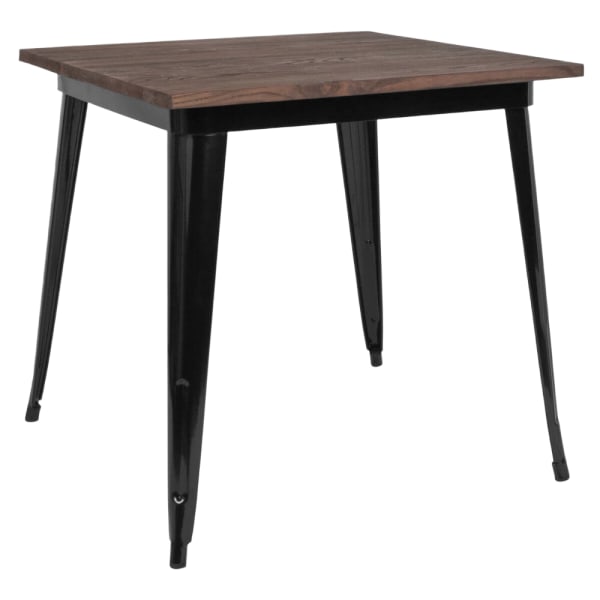 Industrial Black Restaurant Table with Dark Walnut Wood Top Interior