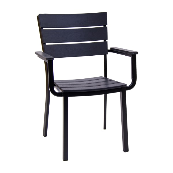 Slatted Teak Patio Metal Arm Chair Interior